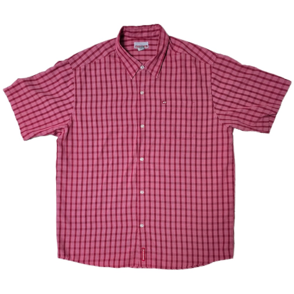 Quiksilver Mens XL Pink Plaid Short Sleeve Button Up Casual Shirt
(R)